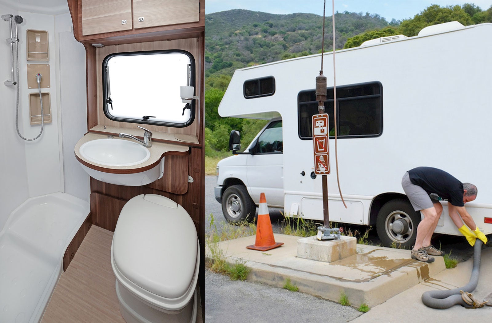Portable RV/camper toilet and holding tank setup in Rogers, Arkansas